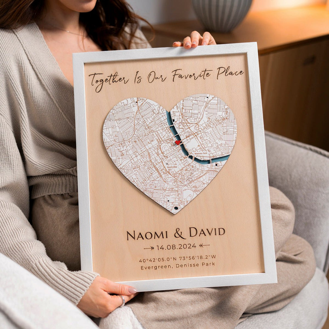 Custom 3D Wood Map Gift for Couples