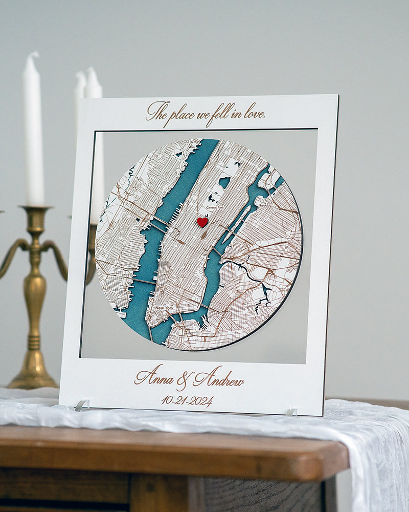 Celebrate where your story began with a handcrafted 3D wooden map — personalized with your special location.