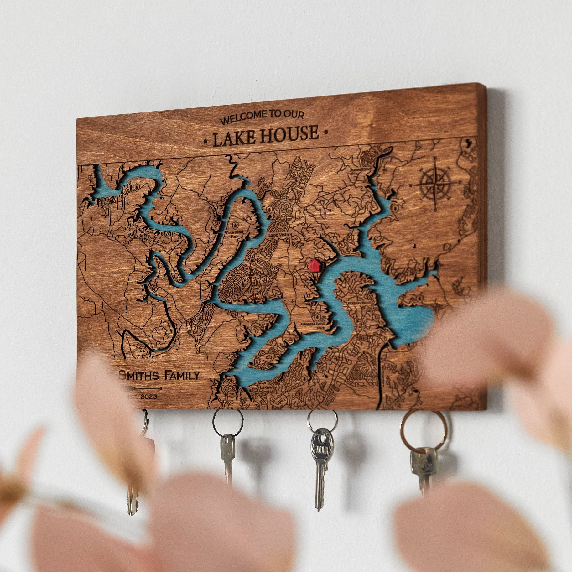 Wooden Lake Map Keyholder