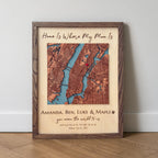Personalized Mother’s Day wood map frame with “Home Is Where My Mom Is” quote, custom names and coordinates  