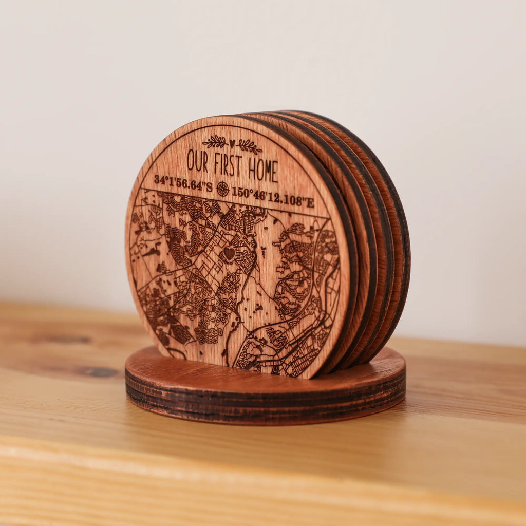 Wooden Drink Coasters | Custom Home Coordinates