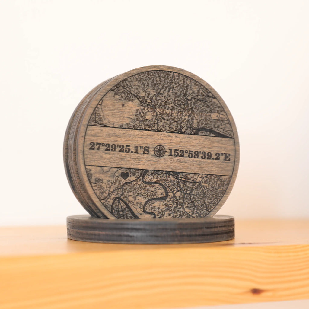 Customized Drink Coasters | Engraved Location Gift