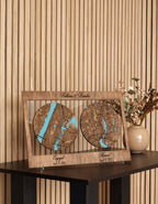 Personalized 3D Wooden Map with Two Locations & Hearts – Custom Long Distance Relationship Gift / Anniversary / Wedding Decor