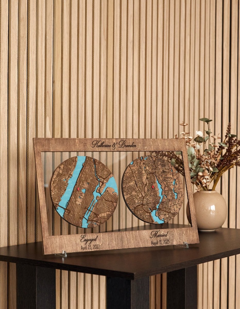 3D Wooden Map for Two Locations