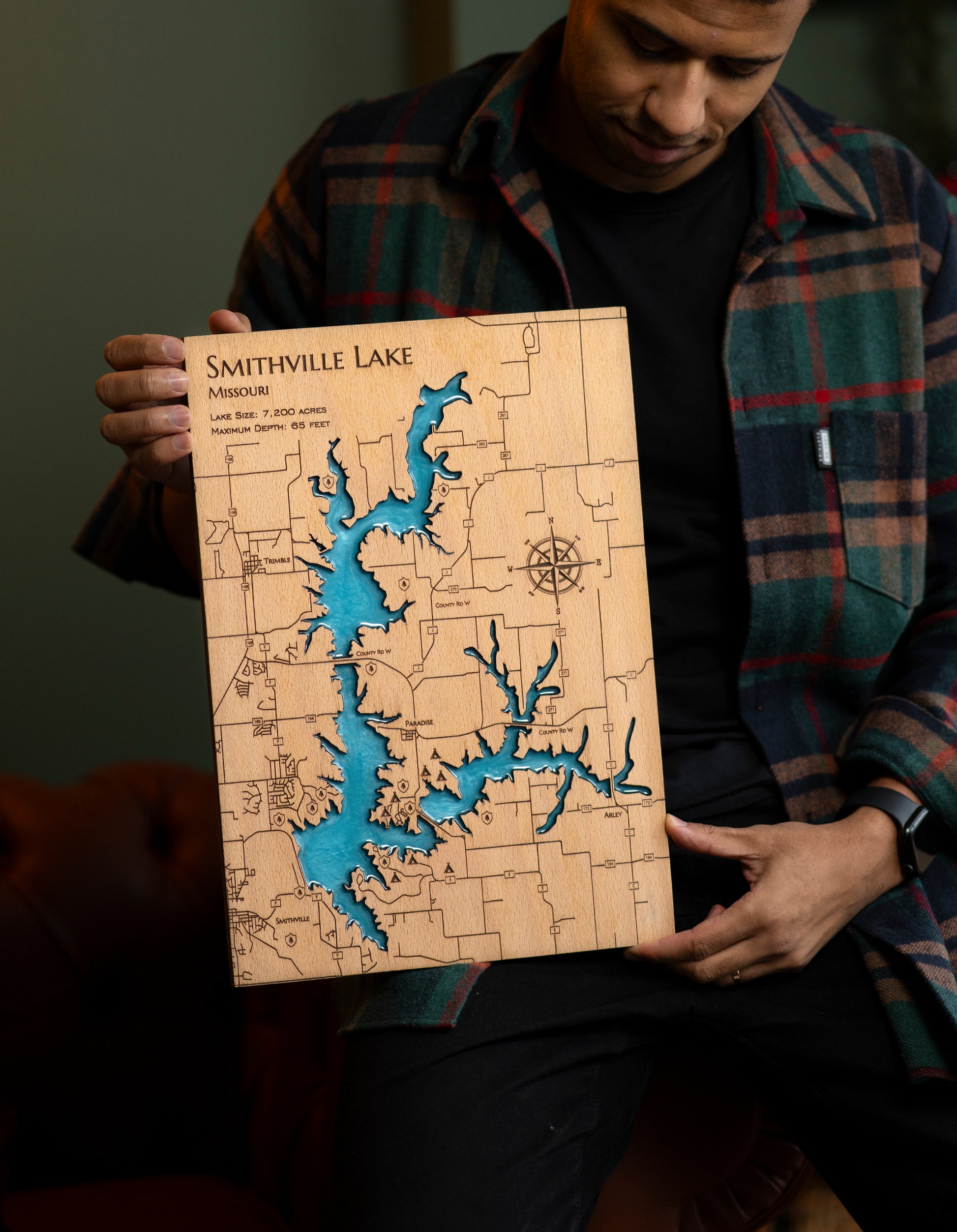 Custom Wooden 3D Lake Map With Epoxy Resin - Smithville Lake