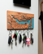 Custom Coordinates Key Holder Wall Rack with Hooks - Personalized City Map Key Organizer for Housewarming Gift