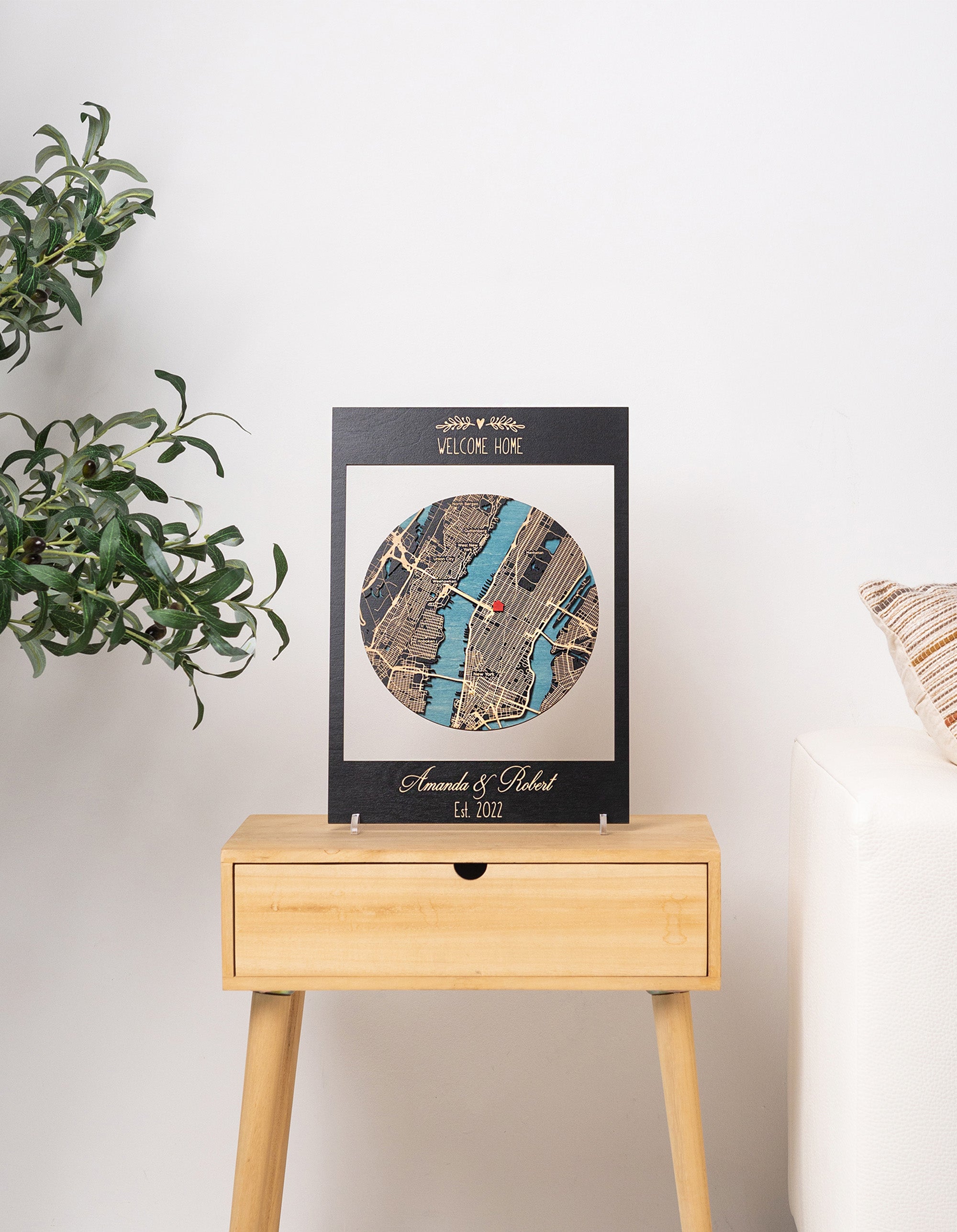 3D Wooden Location Map - Housewarming Gift - Home Sweet Home