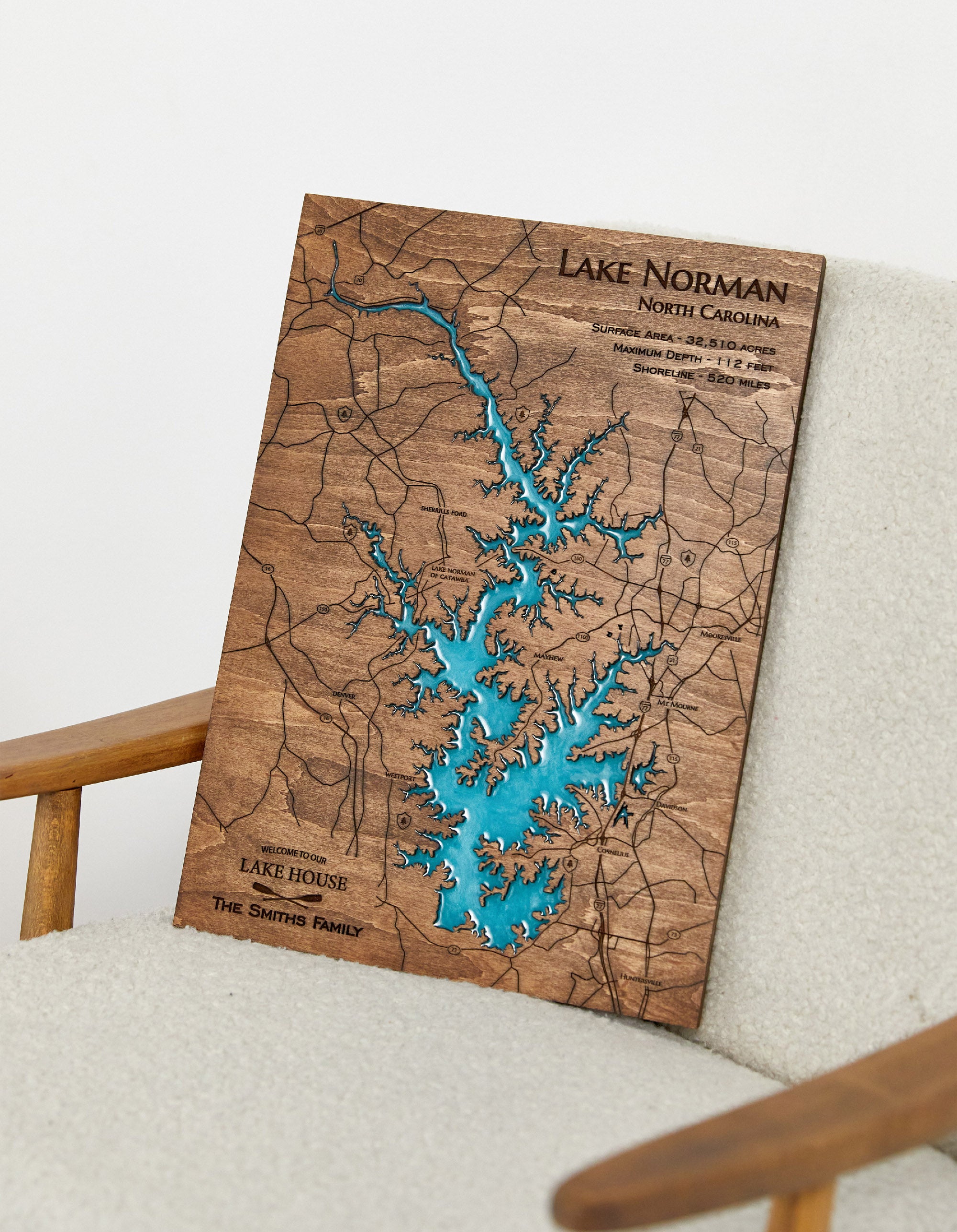 Custom Wooden Epoxy Resin Lake Map- Anstruther Lake