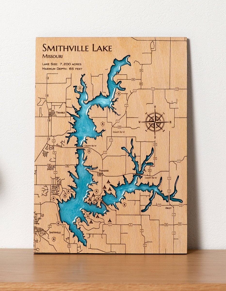 Custom Wooden 3D Lake Map With Epoxy Resin - Smithville Lake
