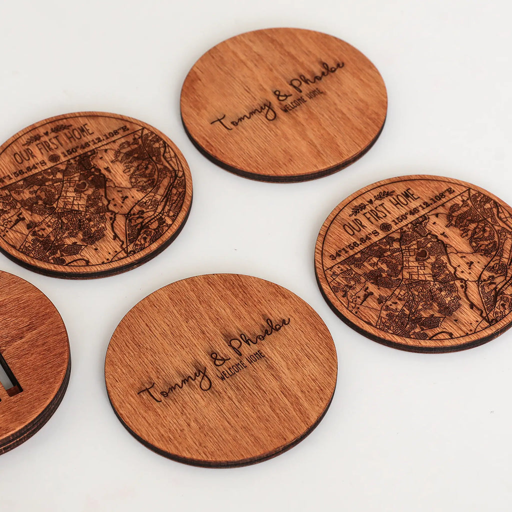Wooden Drink Coasters | Custom Home Coordinates