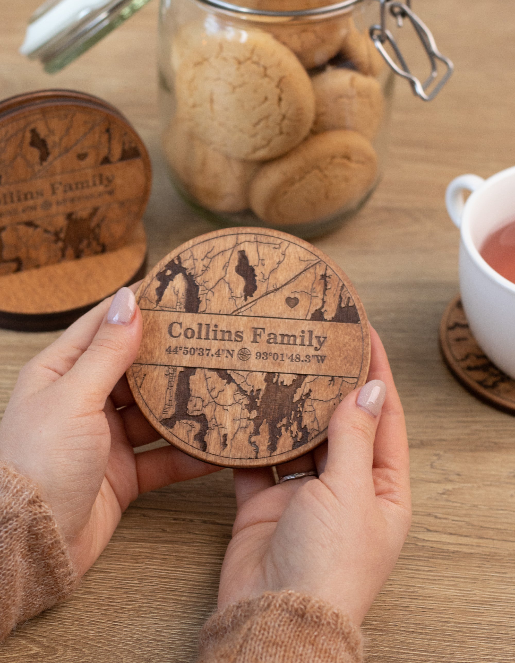 Custom Wooden Map Coasters Family Gift