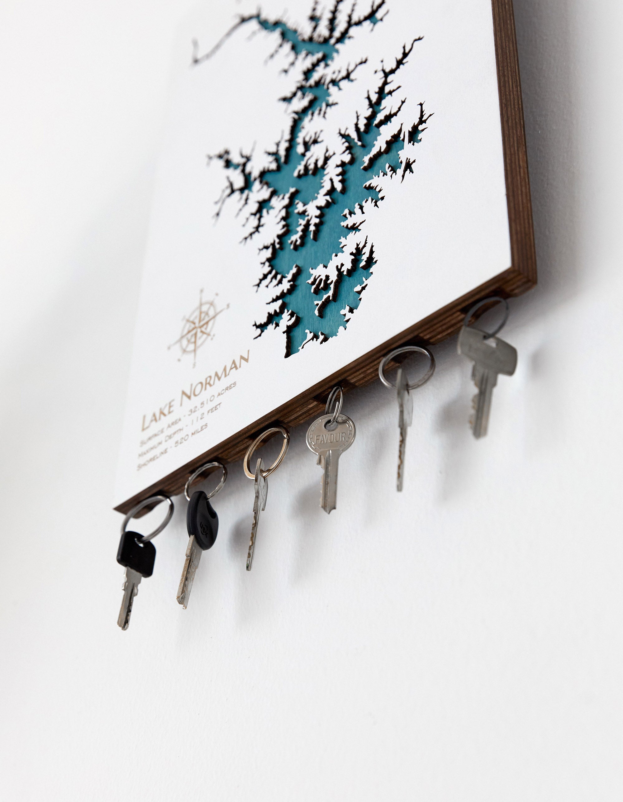 Custom Wooden Lake Map Magnetic Keyholder