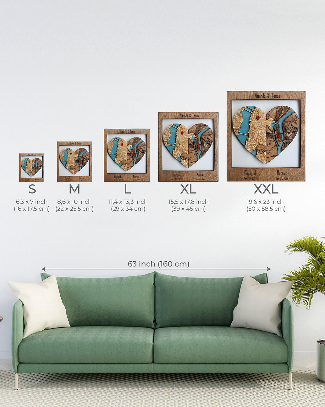 Two Locations Heart Puzzle Map Newlywed Gift