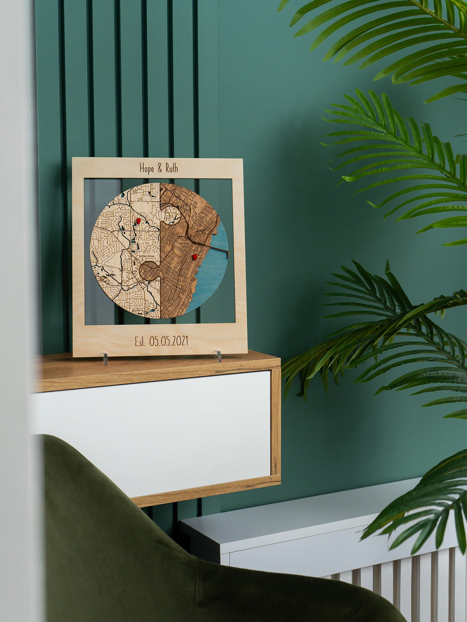 Two Locations Heart Puzzle Map Newlywed Gift
