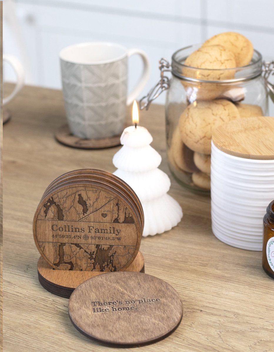 Custom Wooden Map Coasters Sweet Home