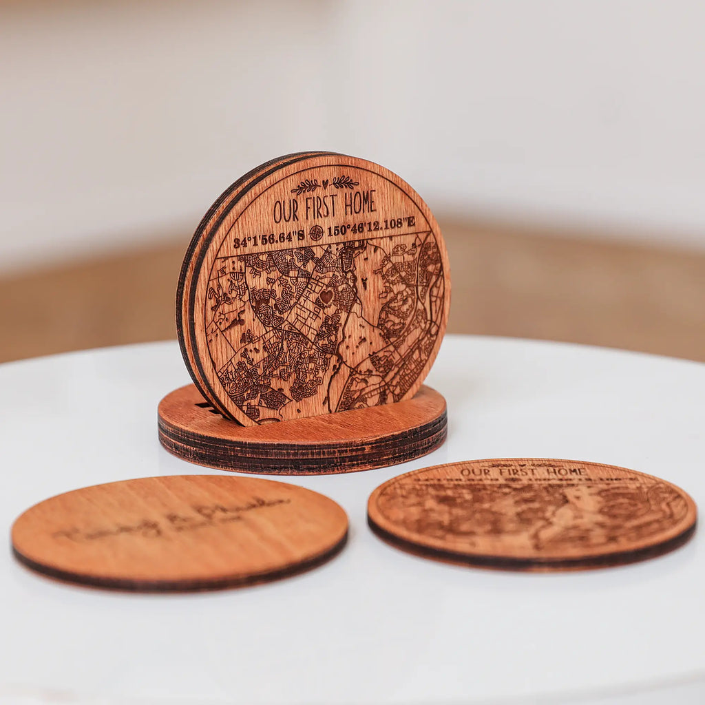 Wooden Drink Coasters | Custom Home Coordinates