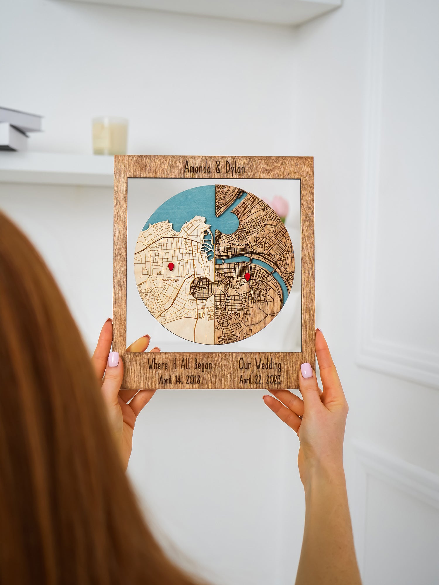 Two Locations Puzzle Map Newlywed Gift