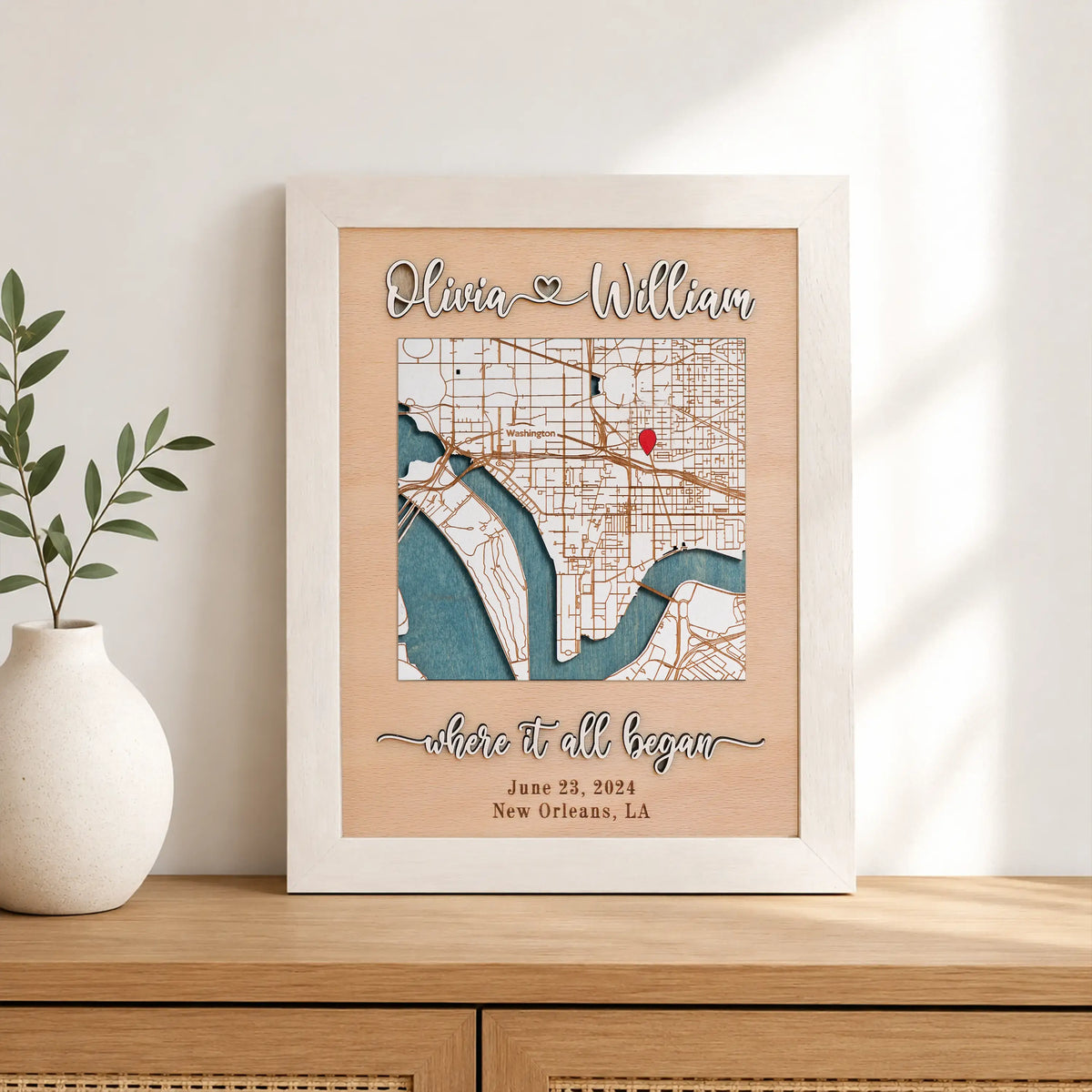 3D Wooden Where It All Began Map | Anniversary Keepsake
