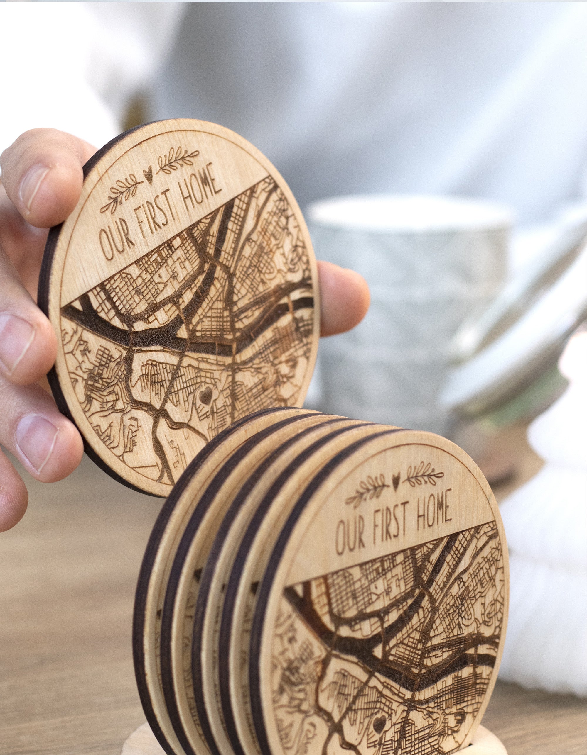 Custom Wooden Map Coasters Family Gift