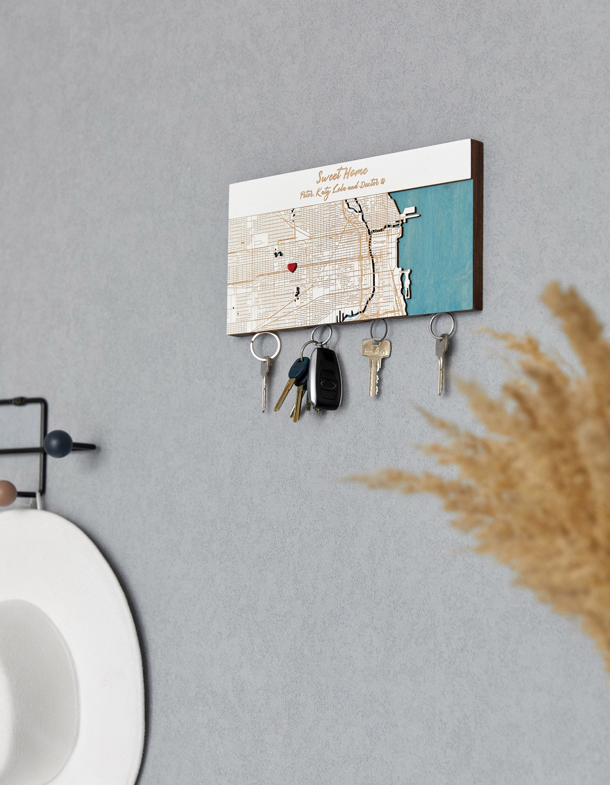 Magnetic Wooden Keyholder City map