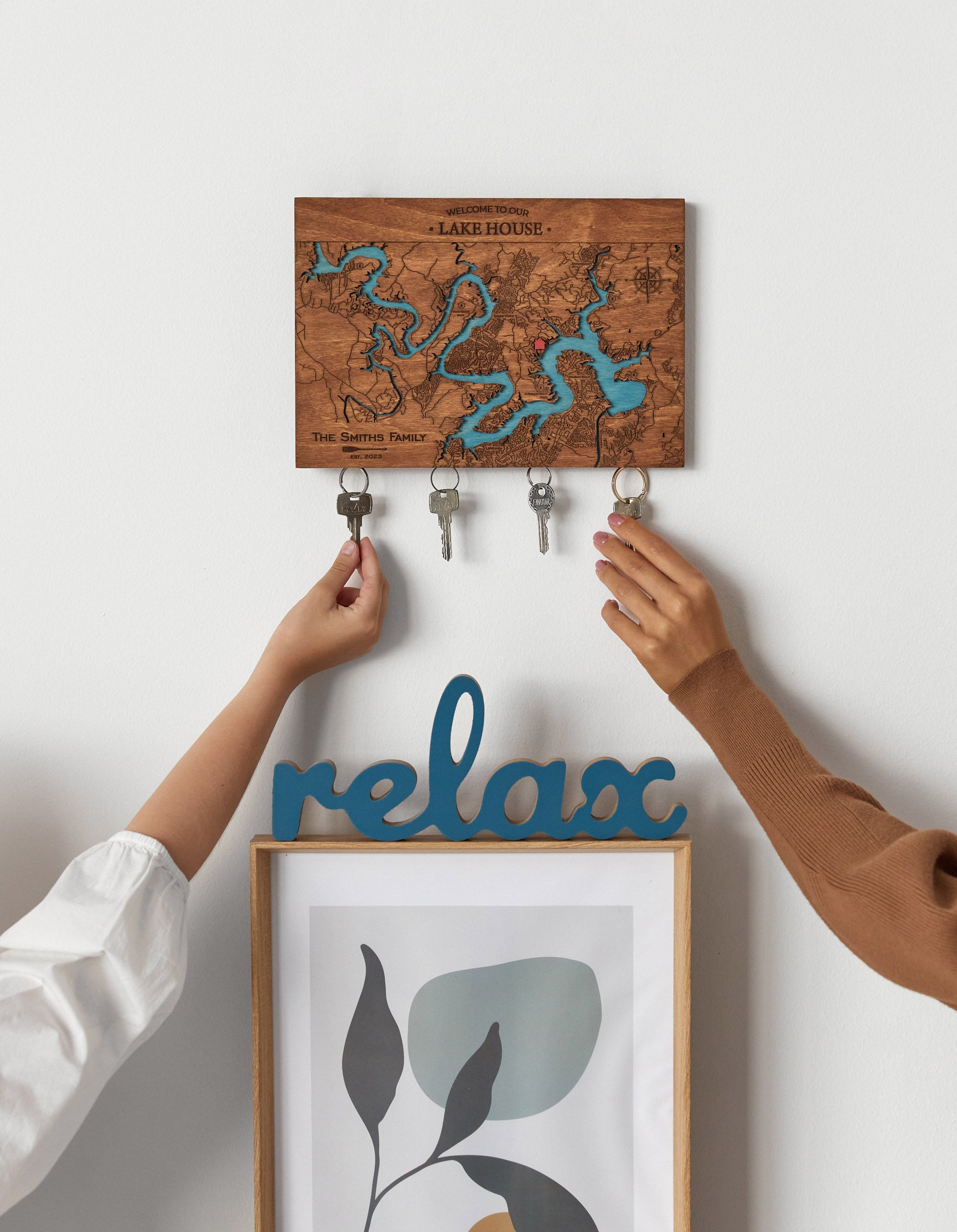 Wooden Lake Map Magnetic Keyholder