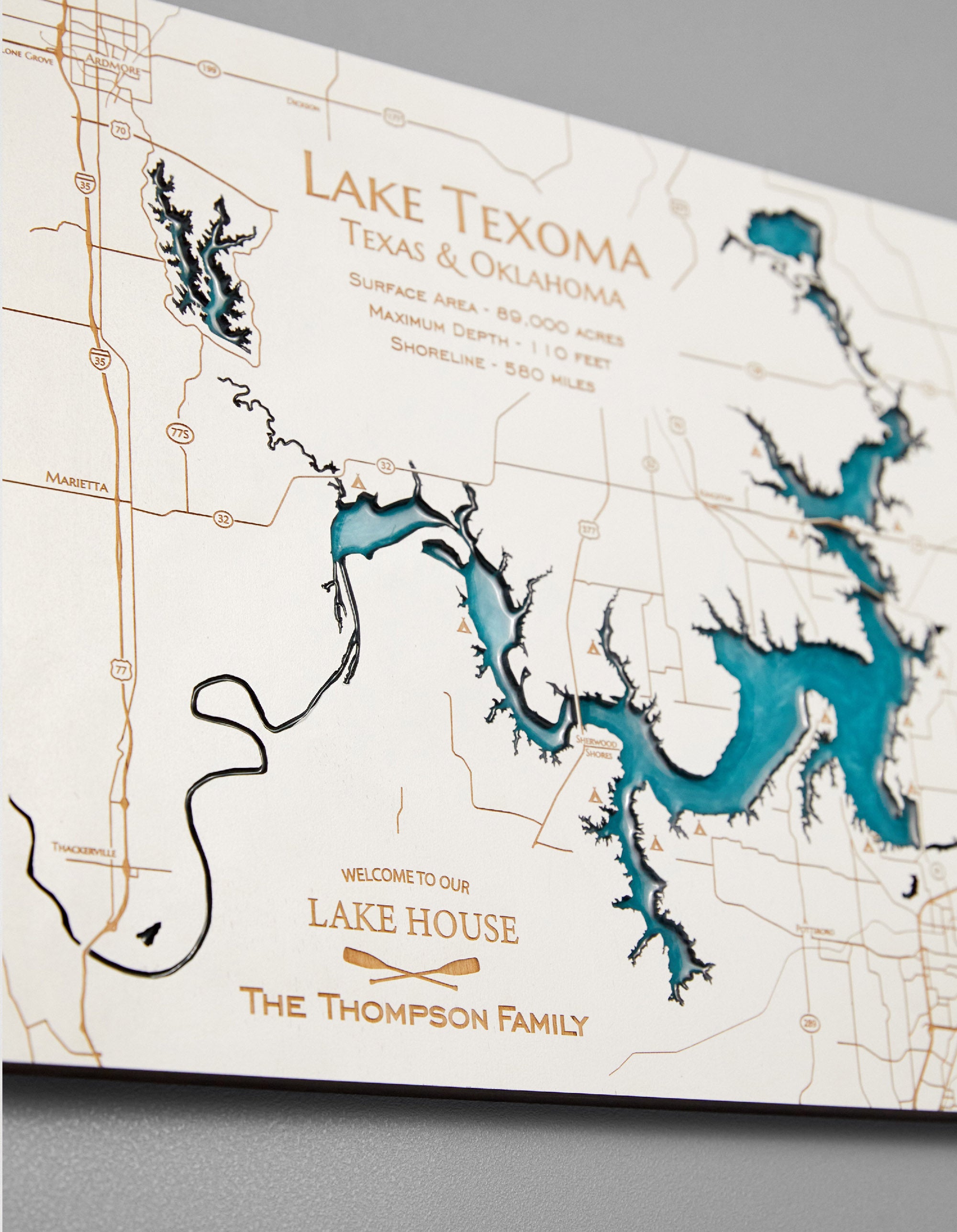 Custom Wooden Epoxy Resin Lake Map- Anstruther Lake