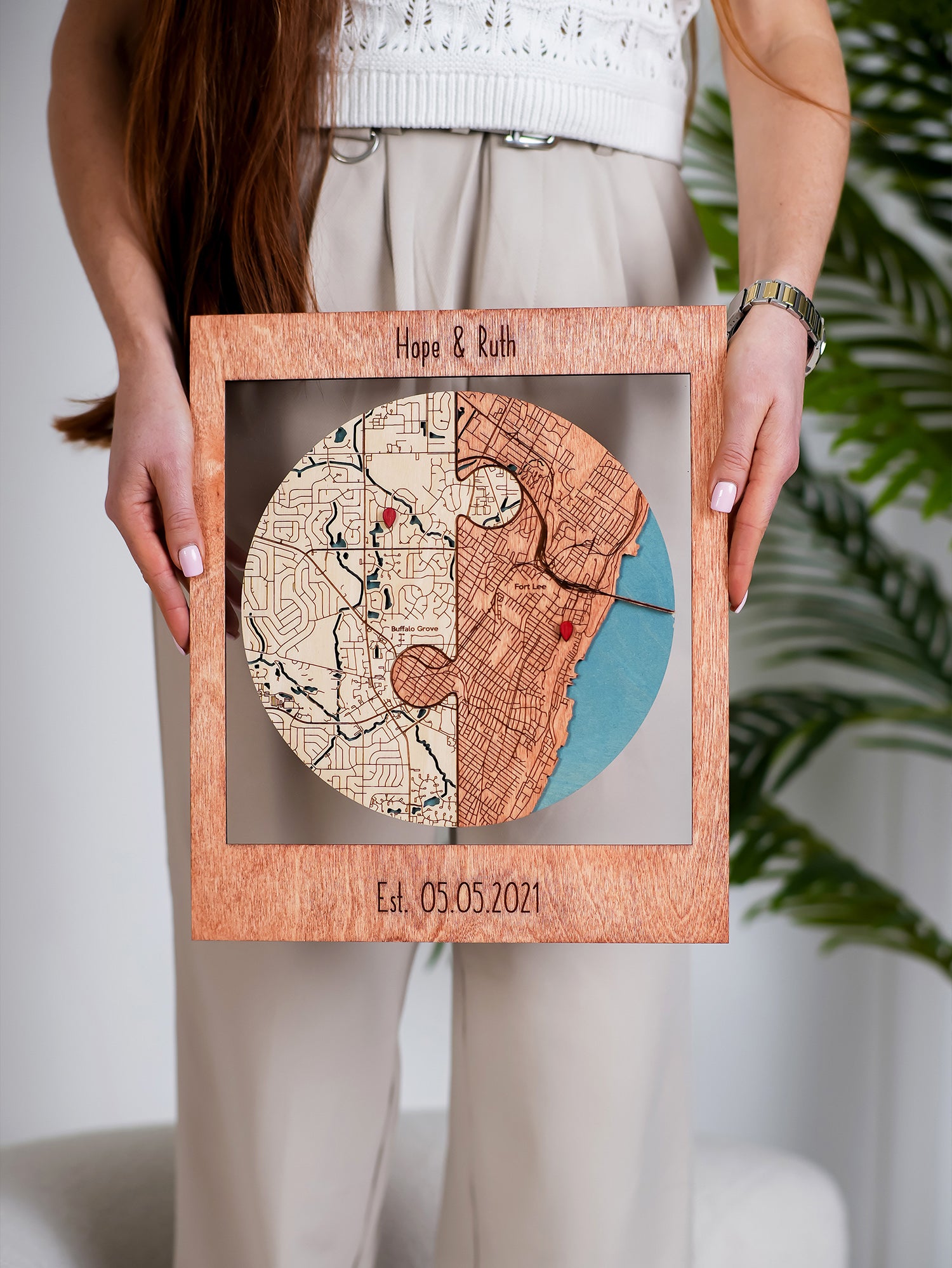Two Locations Heart Puzzle Map Newlywed Gift