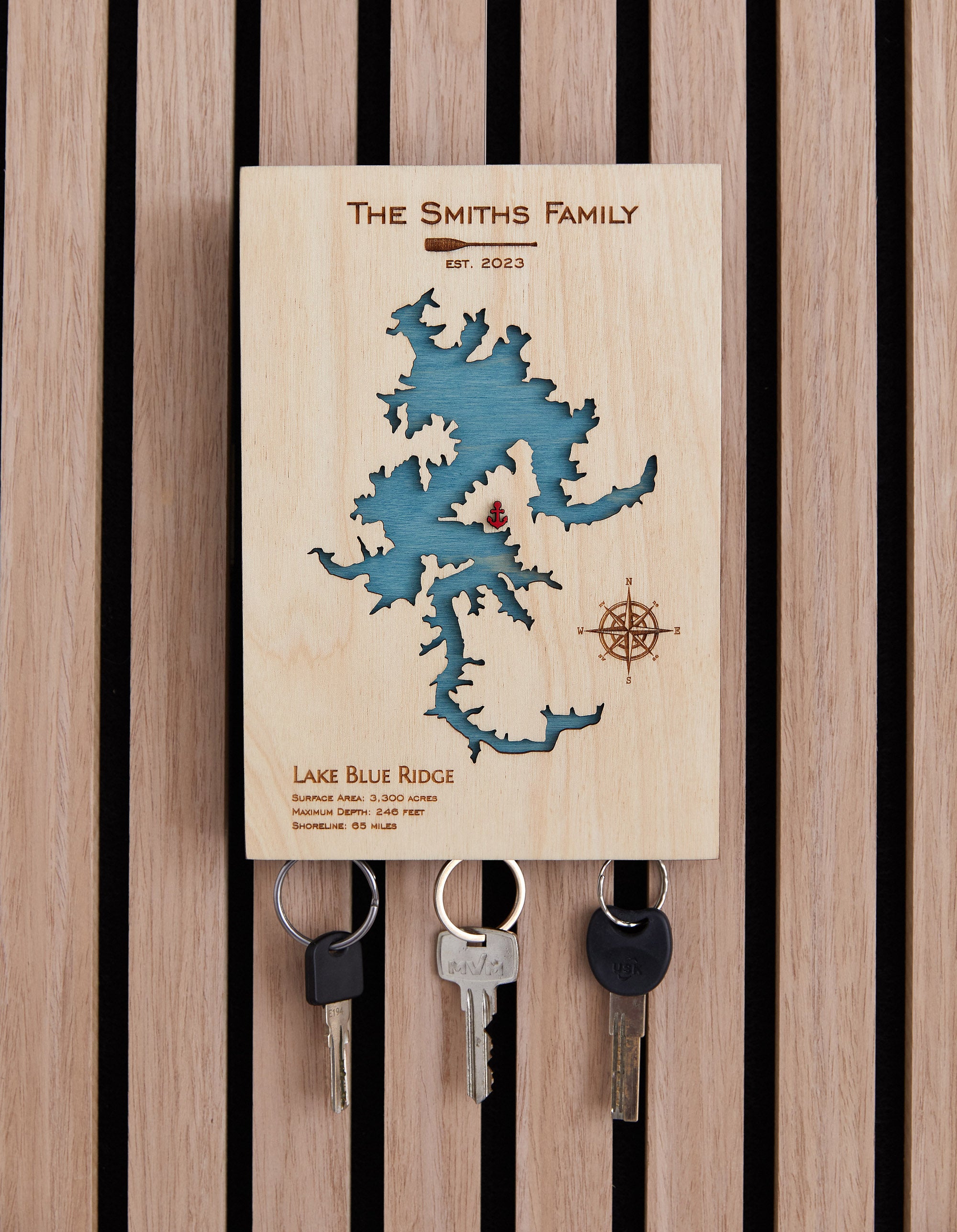 Wooden Lake Map Magnetic Keyholder