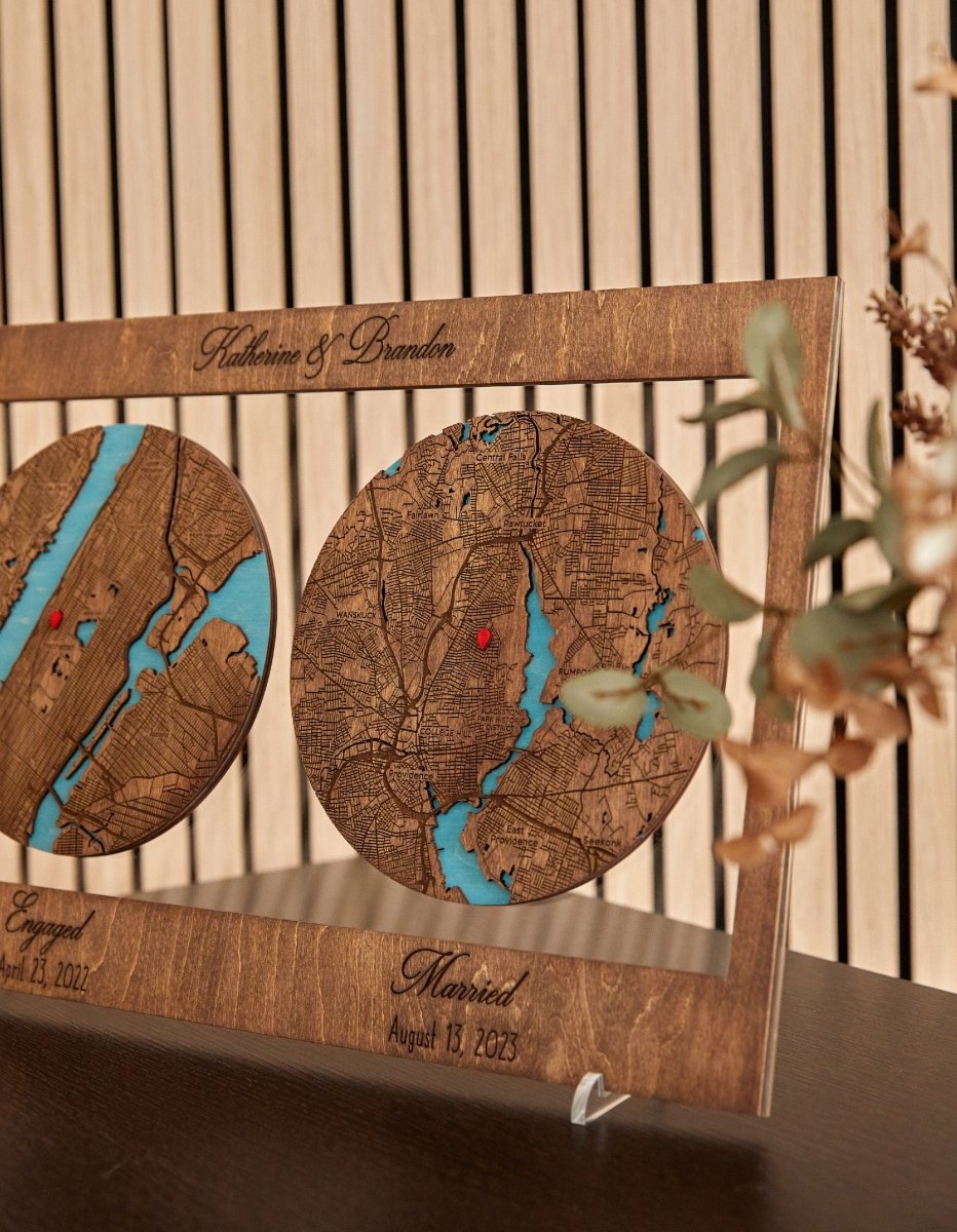 3D Wooden Map for Two Locations