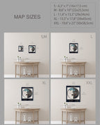Map sizes comparison with corresponding dimensions and room settings.