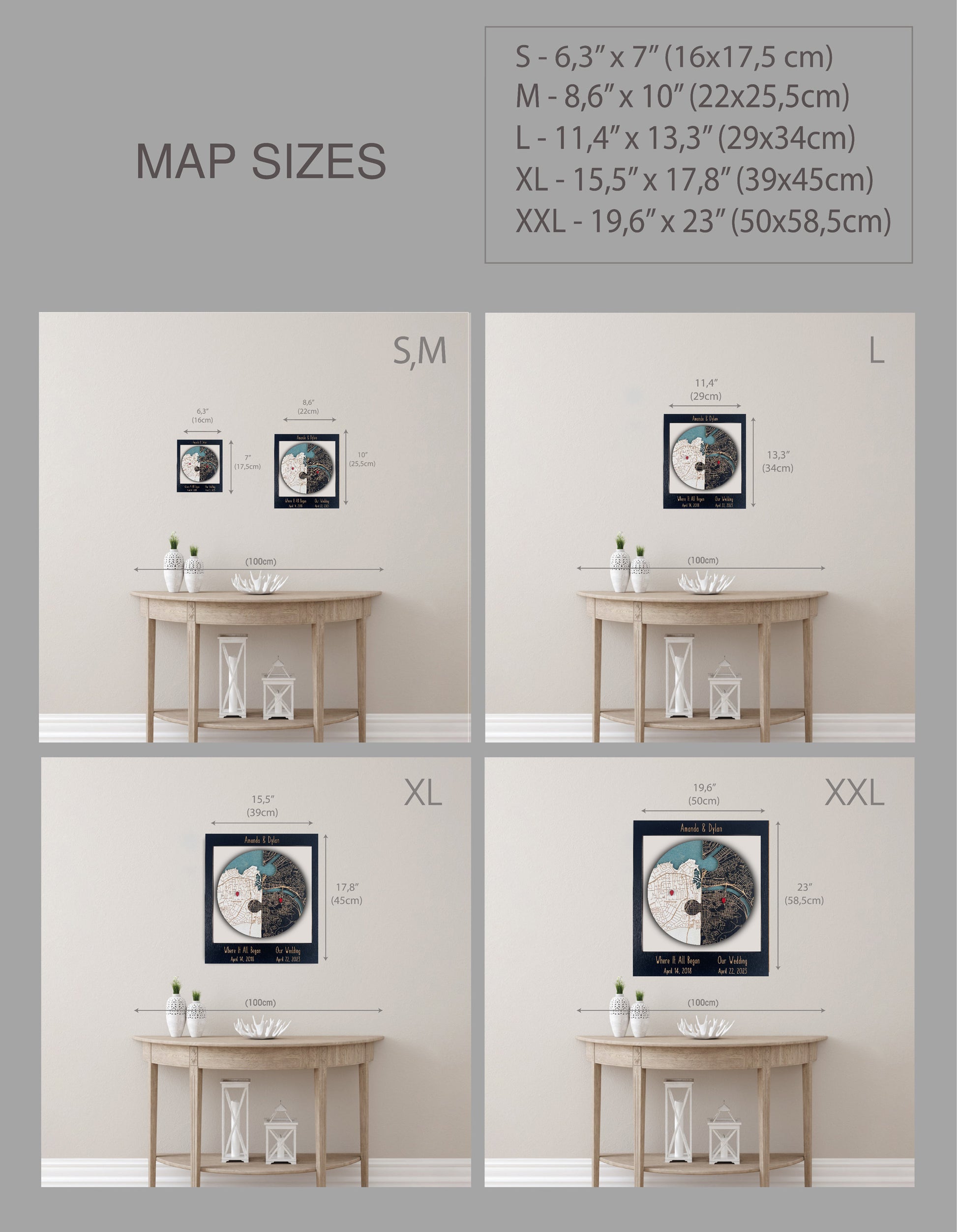 Two Locations Heart Puzzle Map Newlywed Gift
