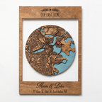 Personalized First Home map in wooden frame with custom city map, names, and home marker
