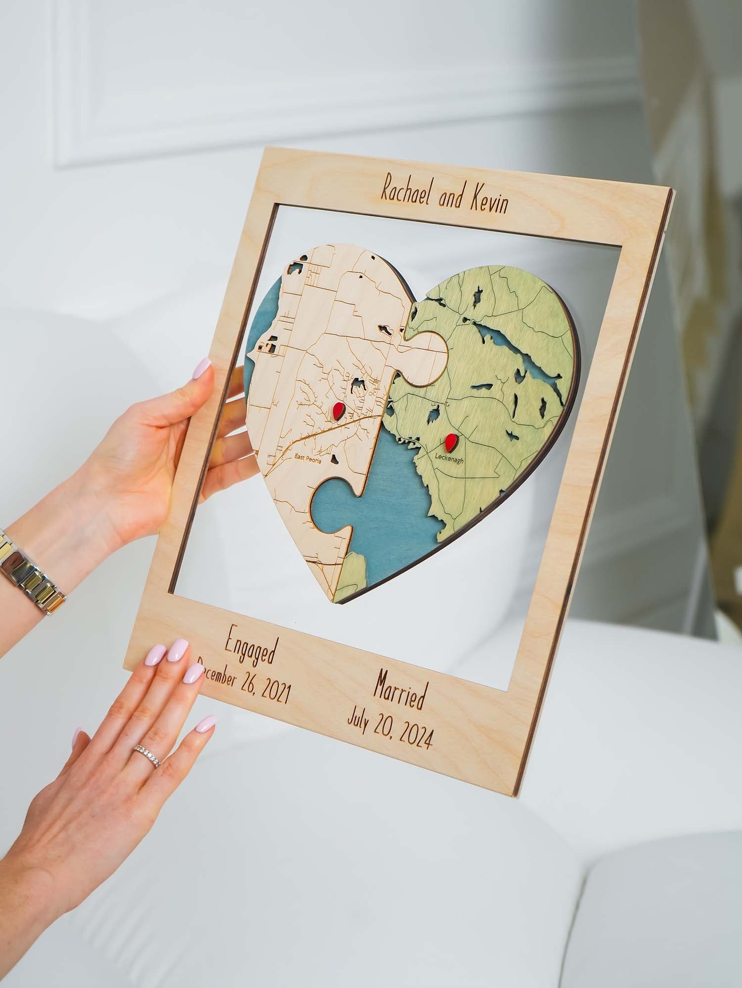 Two Locations Heart Puzzle Map Newlywed Gift