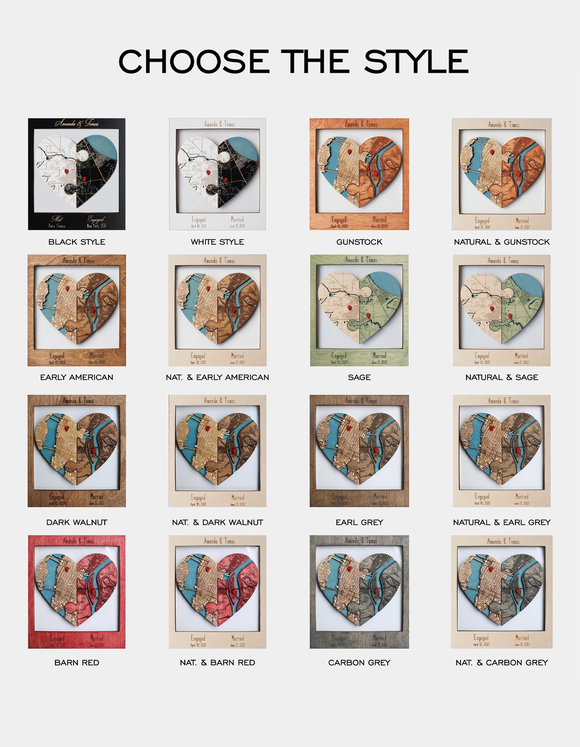 Two Locations Heart Puzzle Map Newlywed Gift