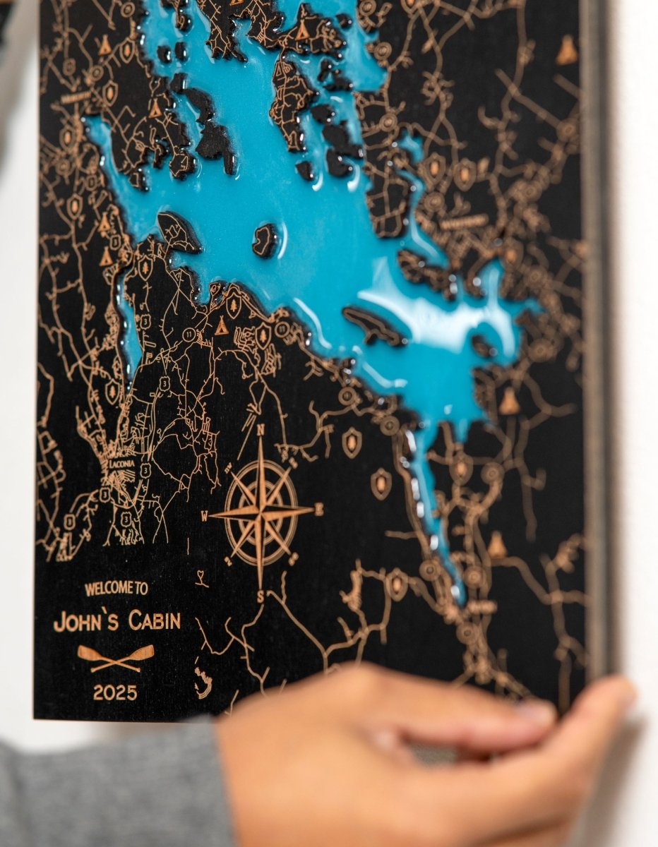 Custom Wood 3D Lake Map With Epoxy Resin - Lake Winnipesaukee