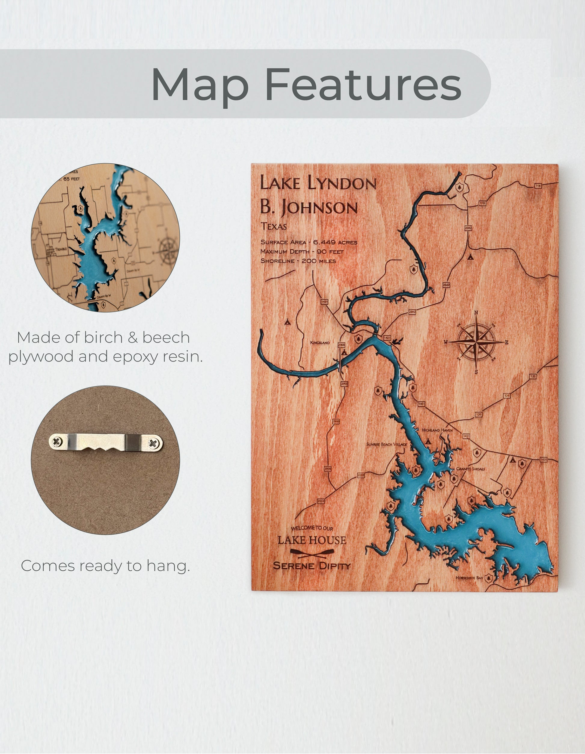 Custom Wood 3D Lake Map With Epoxy Resin - Lake Pokegama