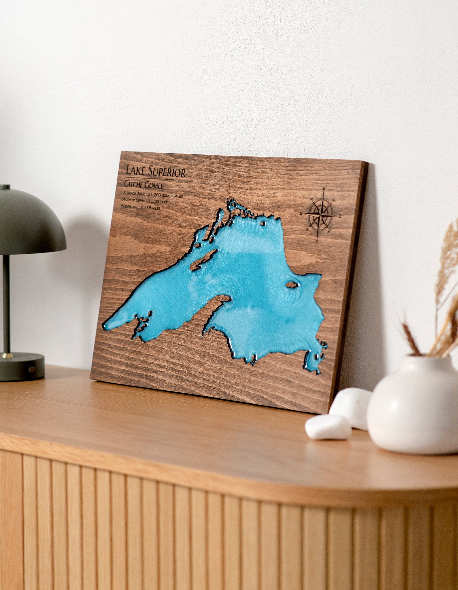 Custom Wood 3D Lake Map With Epoxy Resin - Lake Pokegama