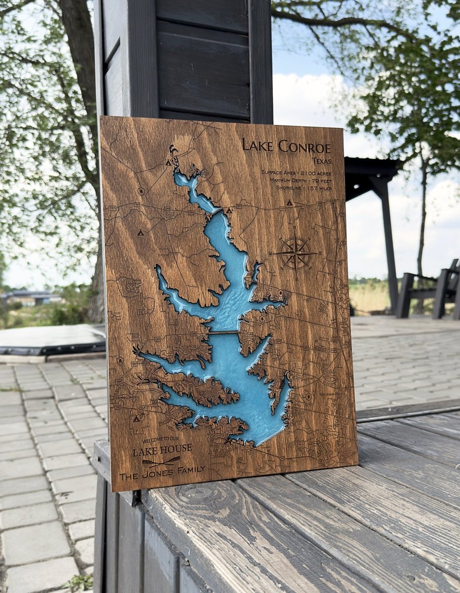 Custom Wood 3D Lake Map With Epoxy Resin - Lake Pokegama