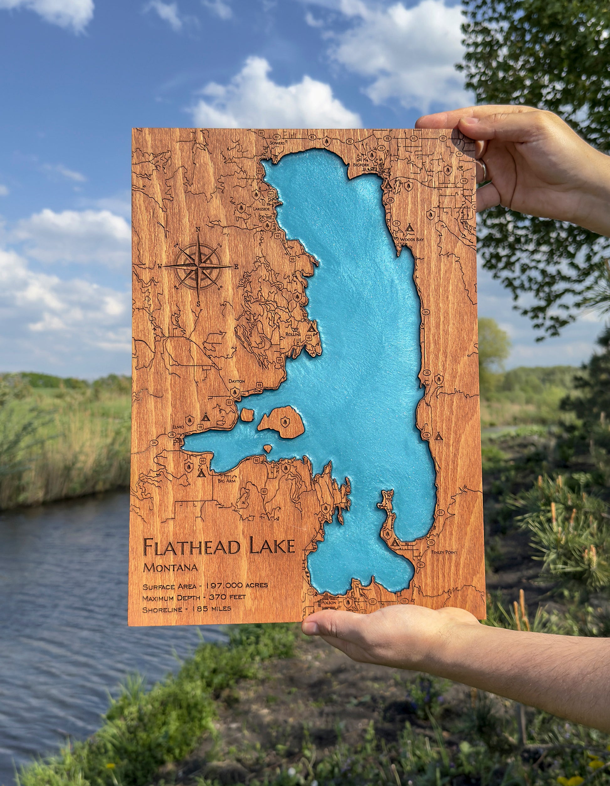 Custom Wood 3D Lake Map With Epoxy Resin - Lake Pokegama