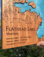 Custom Wood 3D Lake Map With Epoxy Resin - Flathead Lake
