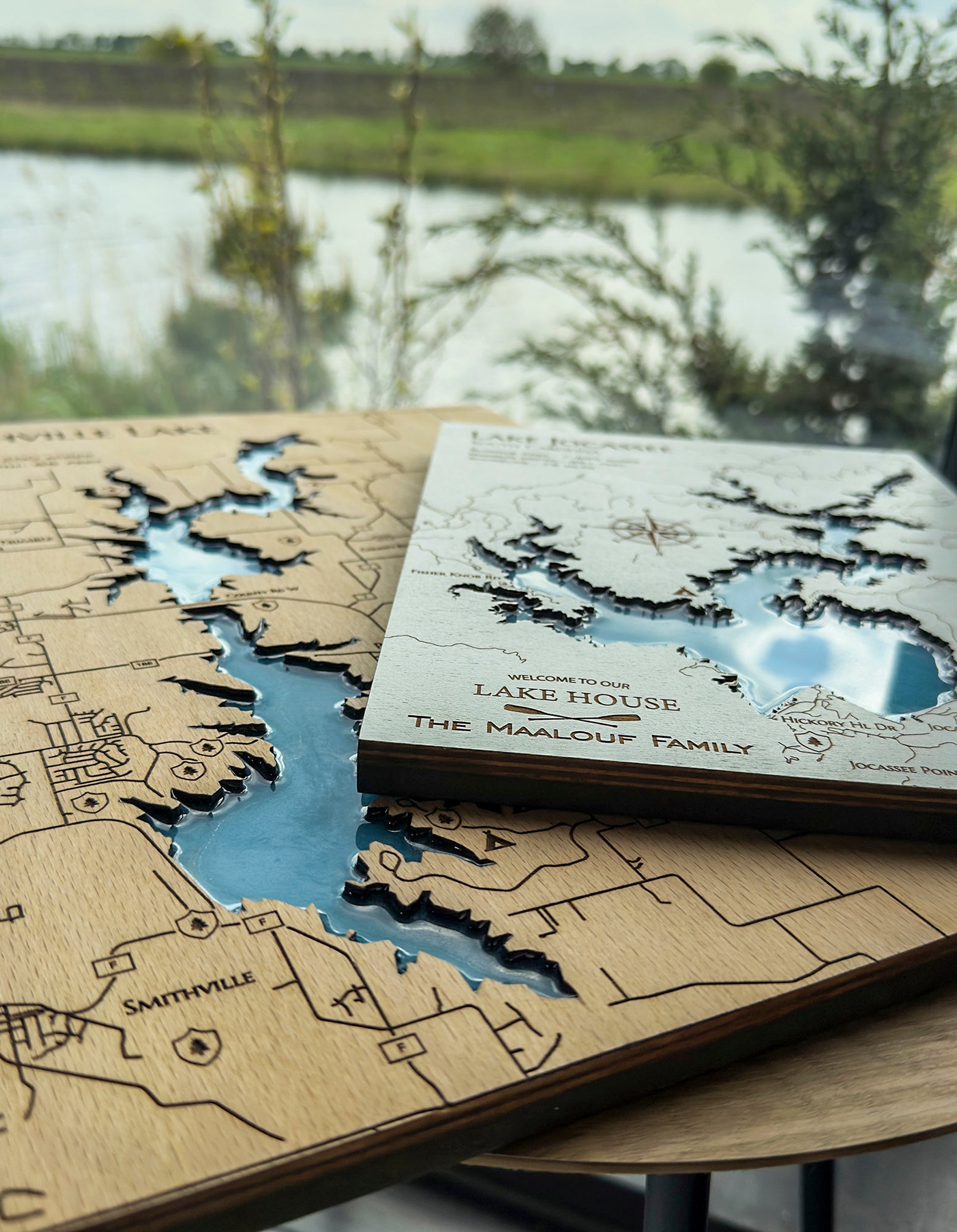Custom Wood 3D Lake Map With Epoxy Resin - Lake Pokegama