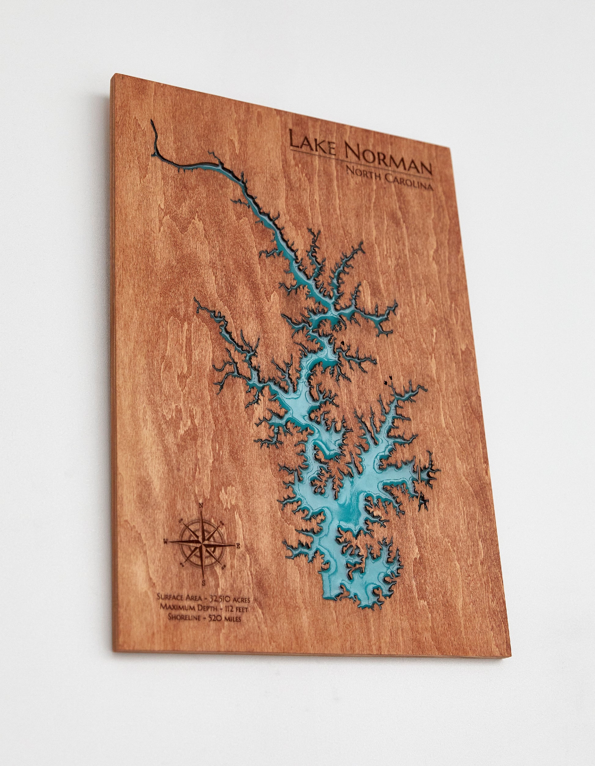 Custom Wood 3D Lake Map With Epoxy Resin - Lake Norman