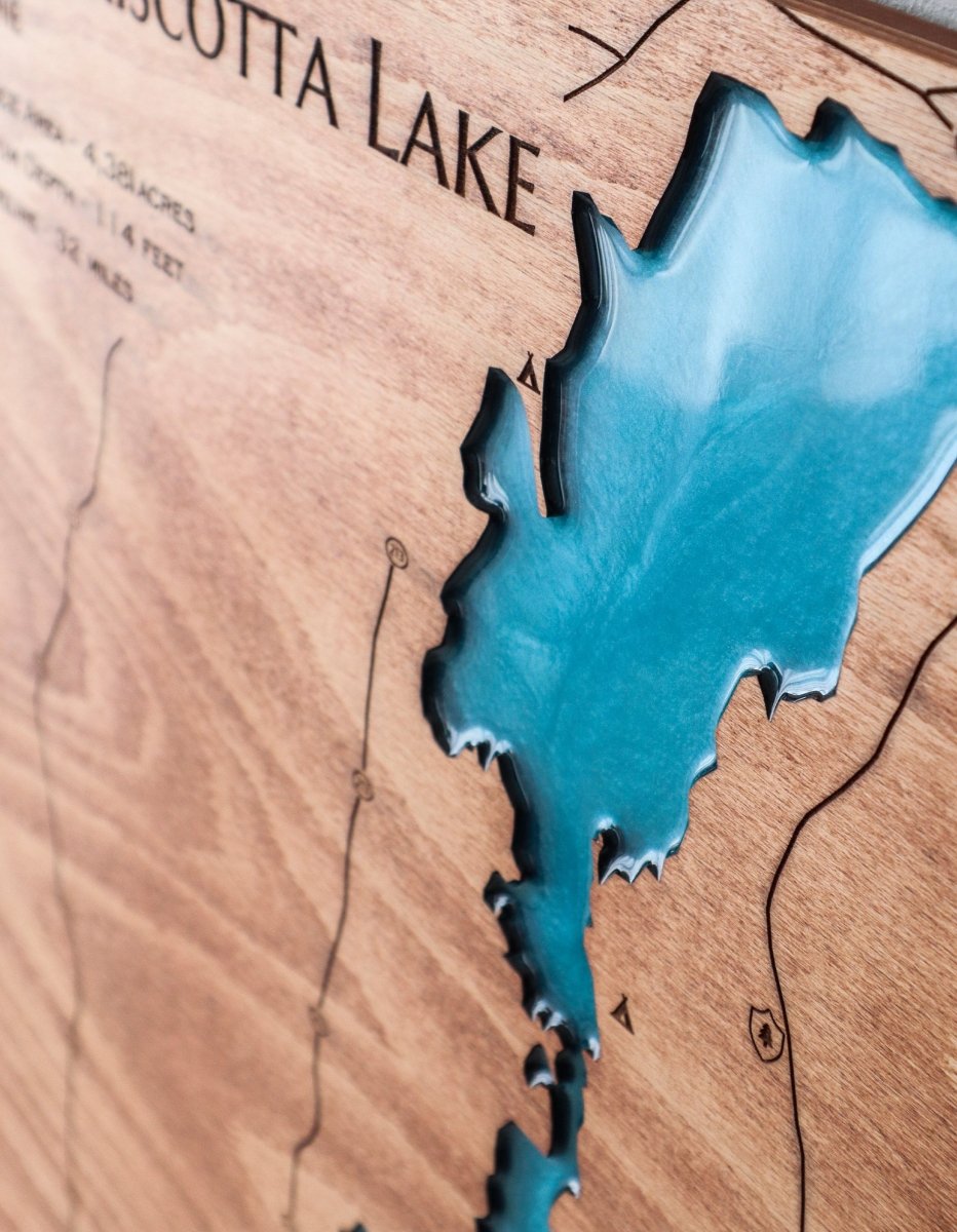 Custom Wood 3D Lake Map With Epoxy Resin - Damariscotta Lake