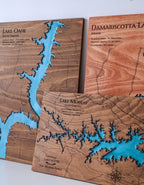 Custom Wood 3D Lake Map With Epoxy Resin - Lake Oahe