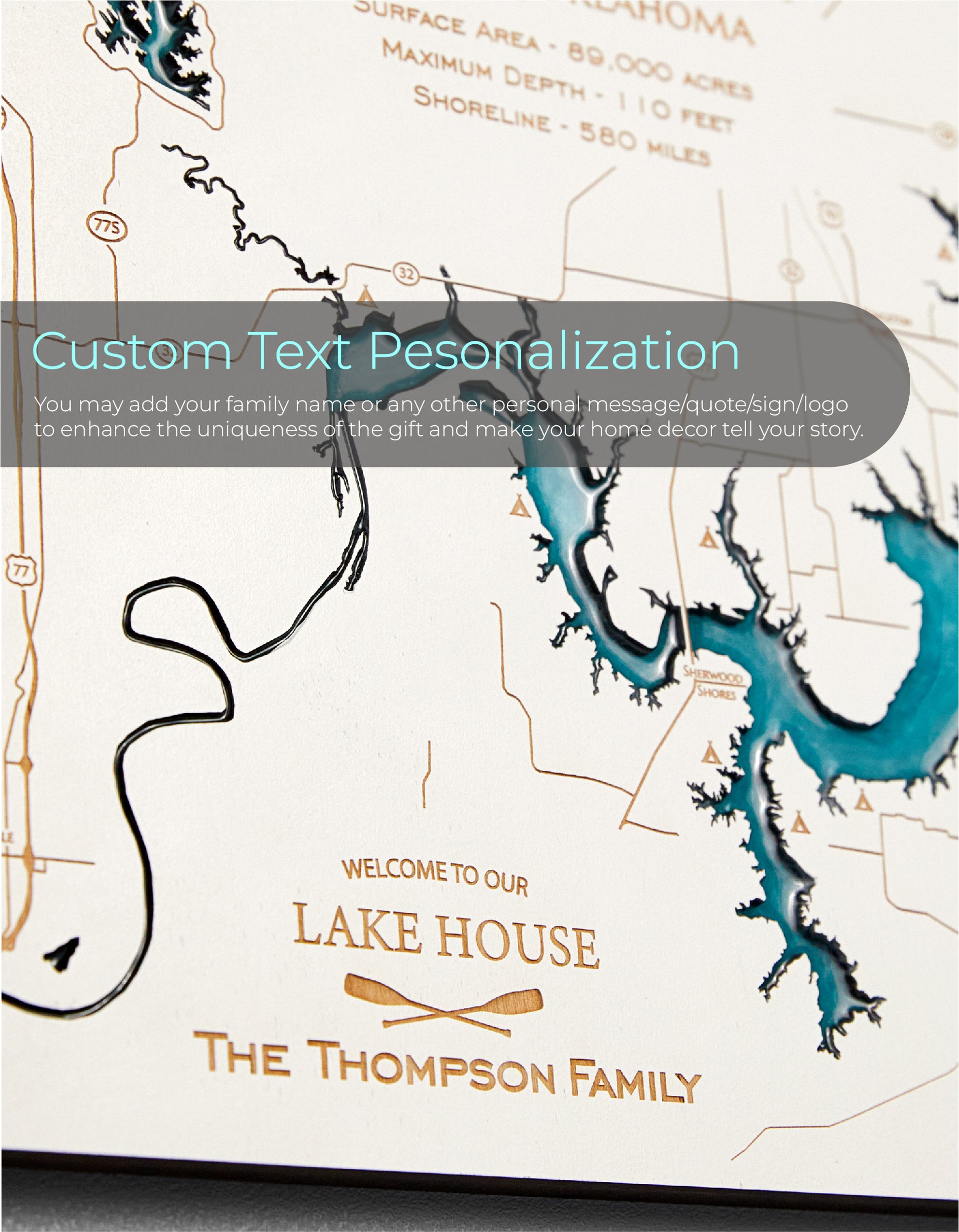 Custom Wood 3D Lake Map With Epoxy Resin - Lake Pokegama