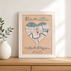 3D wooden Where It All Began map in a white frame, personalized anniversary keepsake with heart-shaped New Orleans location map and couple names