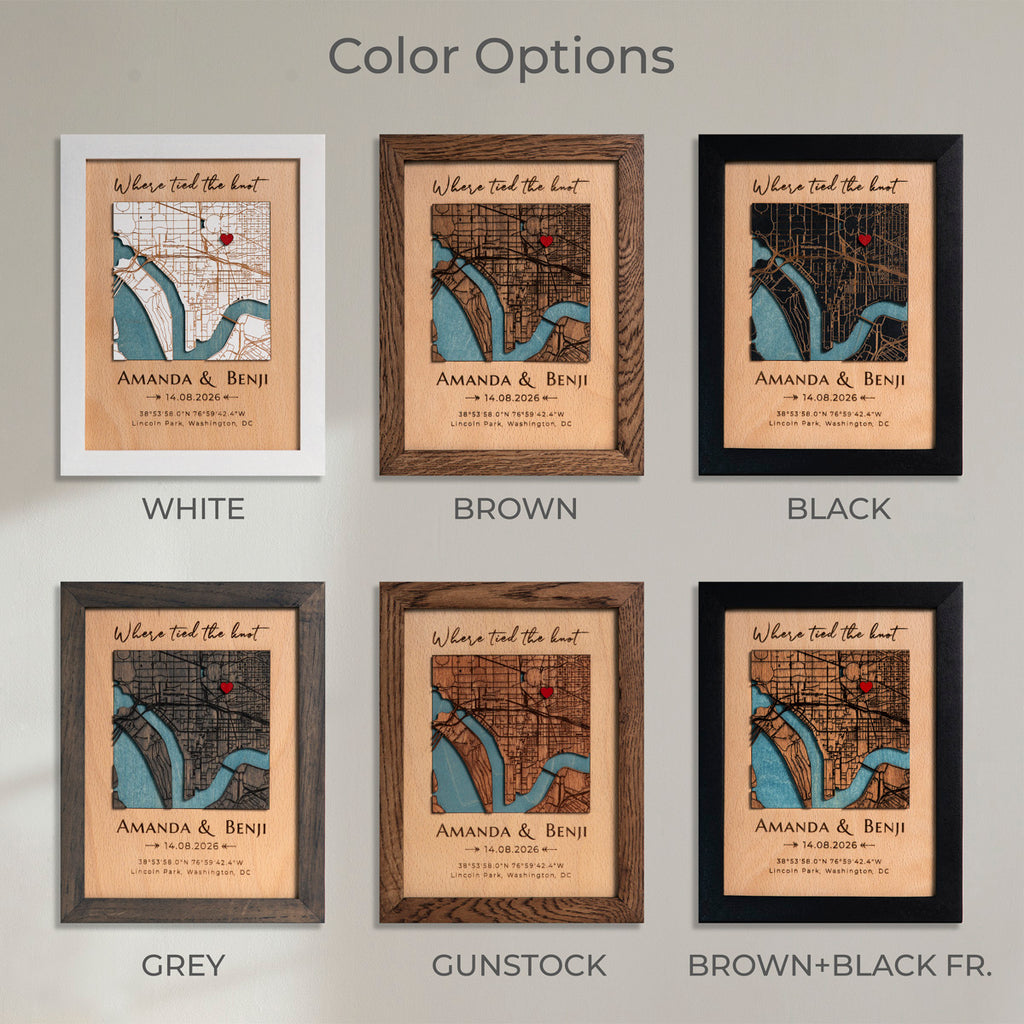 Set of framed map with different color options on a gray background