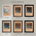 Framed map with color options on a gray background