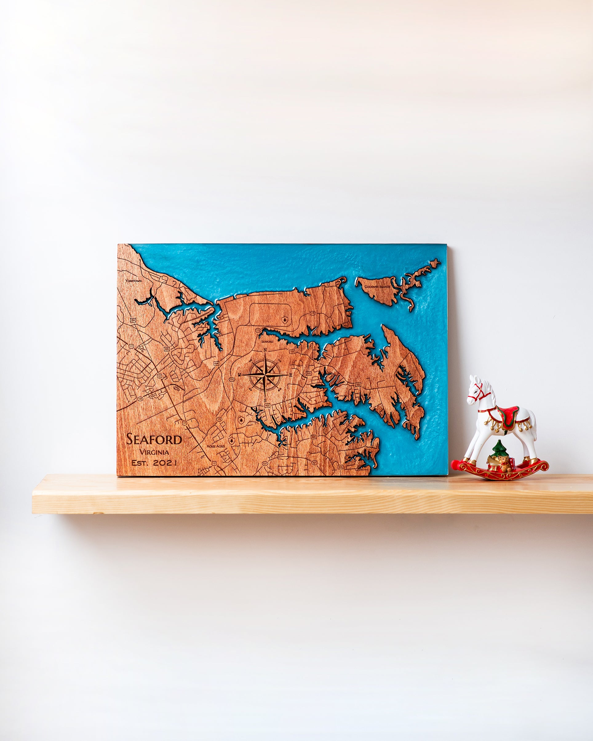 Custom Wood 3D Lake Map With Epoxy Resin - Lake Norman