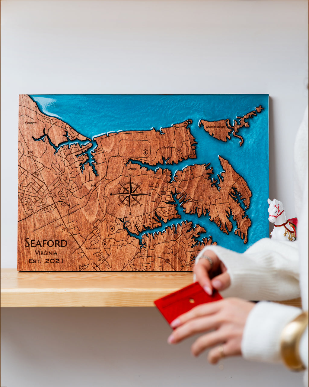 Custom Wood 3D Lake Map With Epoxy Resin - Lake Norman